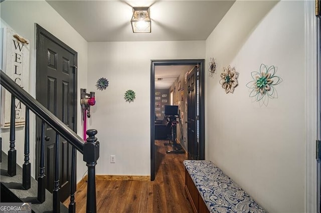 foyer entrance featuring dark hardwood / wood-style floors