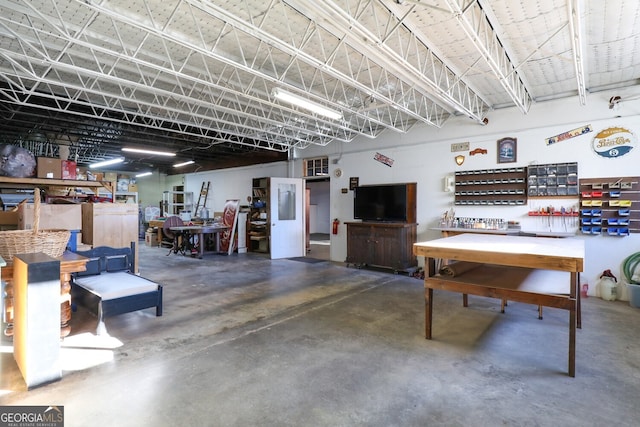 garage featuring a workshop area