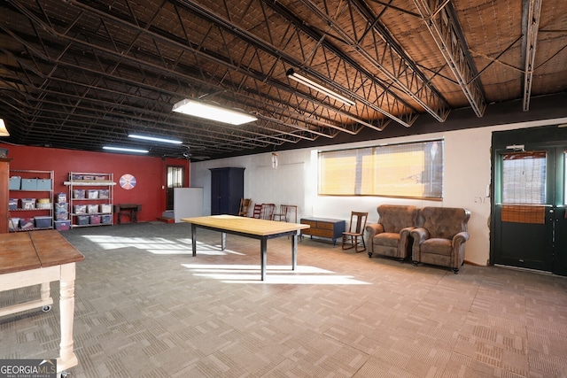 recreation room featuring carpet flooring