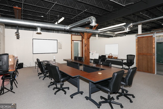 home office featuring light carpet