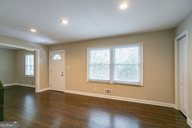 foyer with dark wood-type flooring