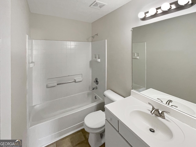 full bathroom featuring shower / bathtub combination, tile patterned floors, vanity, and toilet