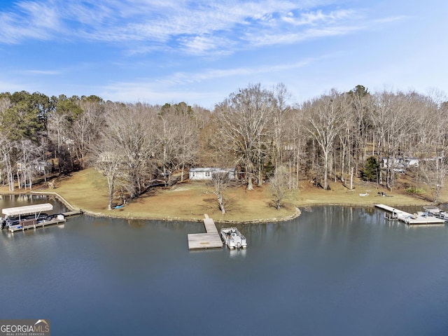 view of water feature with a boat dock