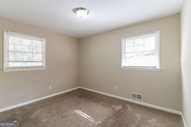 unfurnished room with a healthy amount of sunlight and carpet