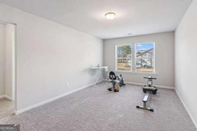 exercise room featuring carpet flooring