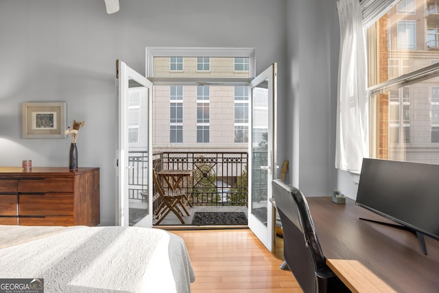 bedroom with light hardwood / wood-style flooring