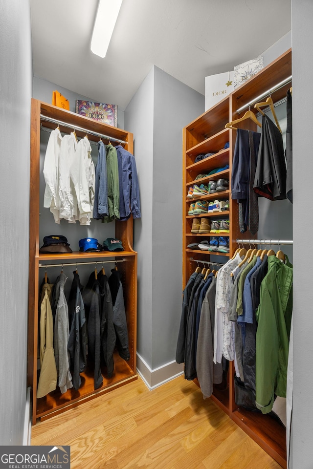 spacious closet with hardwood / wood-style flooring