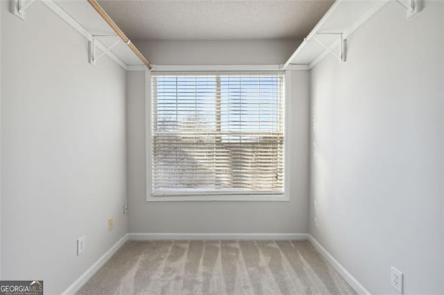 walk in closet with light colored carpet