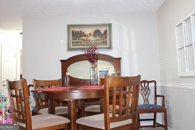 dining room with a textured ceiling