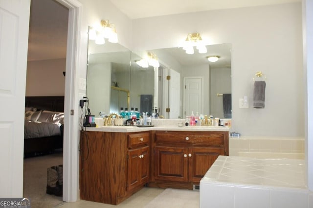 bathroom featuring vanity and a tub