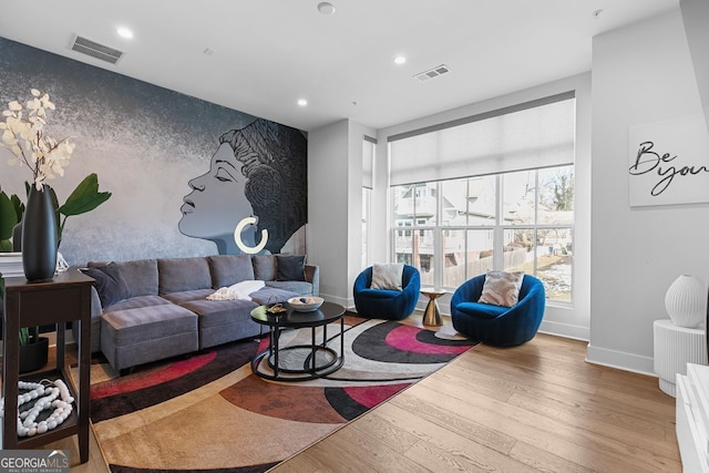 living room with hardwood / wood-style flooring