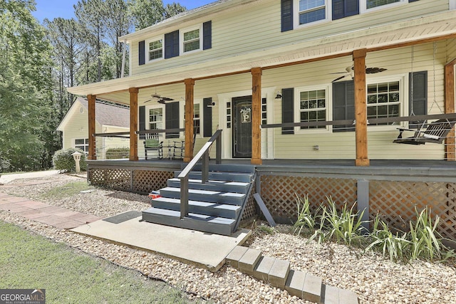 view of front of property featuring a porch and ceiling fan