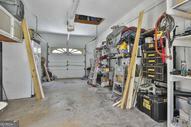 garage with a garage door opener