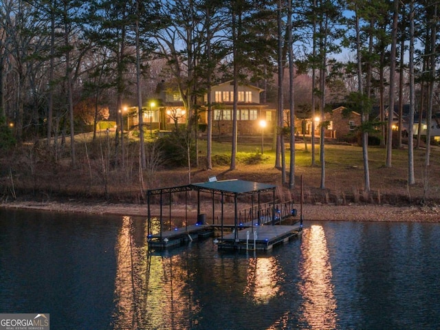 view of dock with a water view