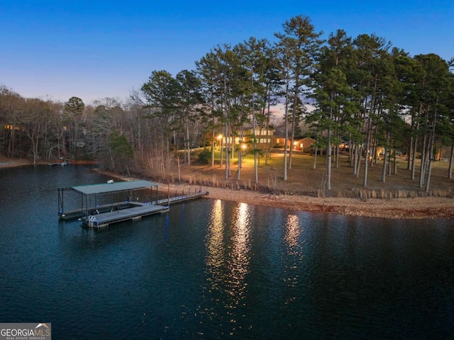 view of water feature with a boat dock