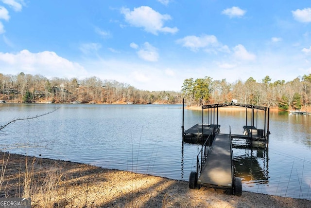 view of dock with a water view