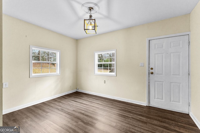 foyer entrance featuring dark hardwood / wood-style floors