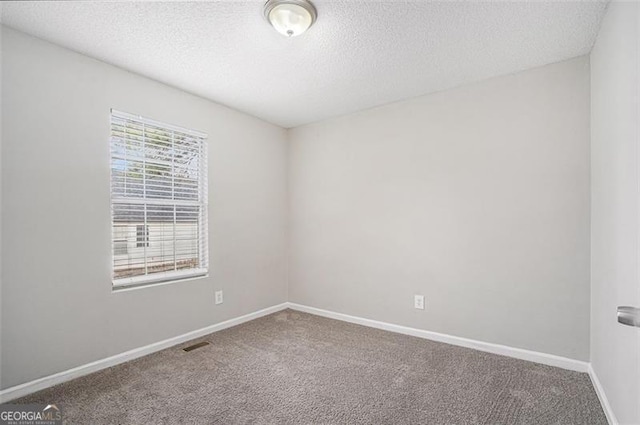 spare room with a textured ceiling and carpet floors