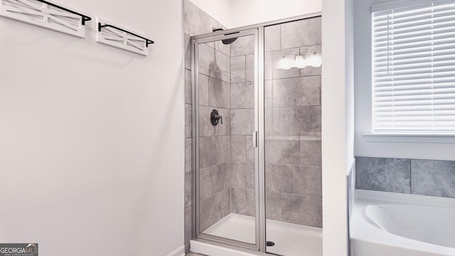 bathroom with plus walk in shower