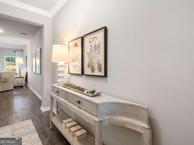 hall with dark hardwood / wood-style floors