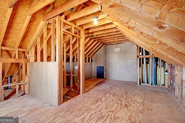 view of unfinished attic