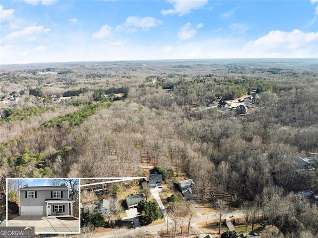 birds eye view of property with a view of trees