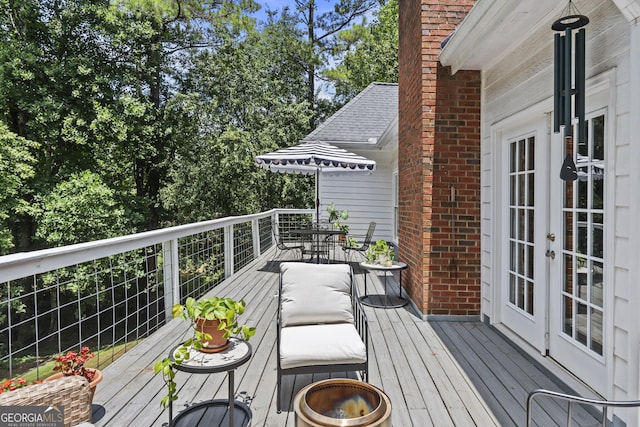 wooden terrace with french doors