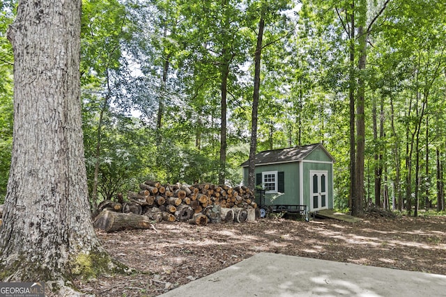 view of yard with a storage unit