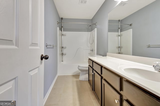 full bath featuring tile patterned flooring, visible vents, toilet, and vanity