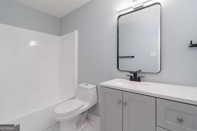 full bathroom with shower / bathing tub combination, vanity, and toilet