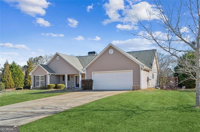 view of front of property featuring a front yard and a garage