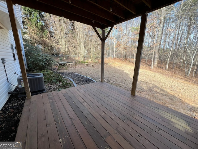 wooden deck featuring central AC