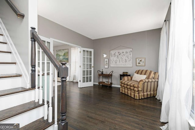 entryway featuring dark wood-type flooring and french doors