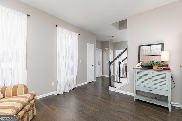 foyer entrance with dark hardwood / wood-style flooring