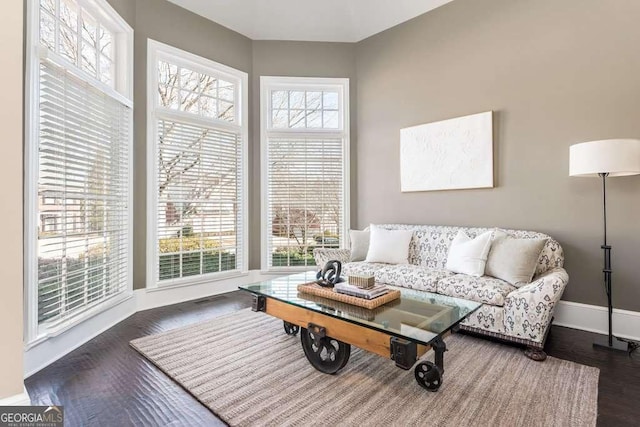 living room featuring dark wood-type flooring