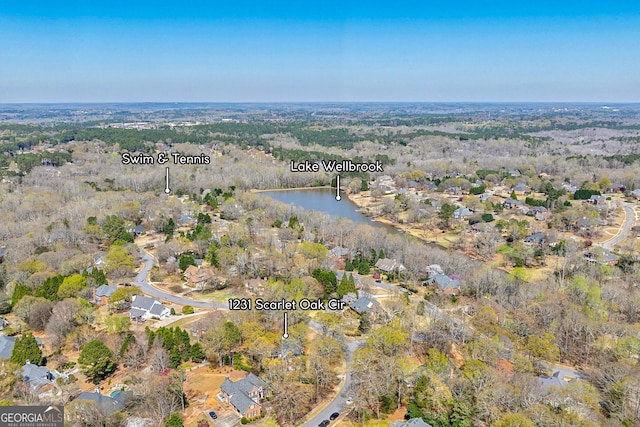1231 Scarlet Oak Cir, Athens, GA 30606 - aerial view of property and surrounding area featuring a large body of water and a heavily wooded area