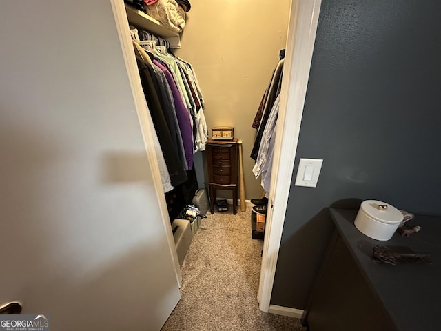 spacious closet with light colored carpet