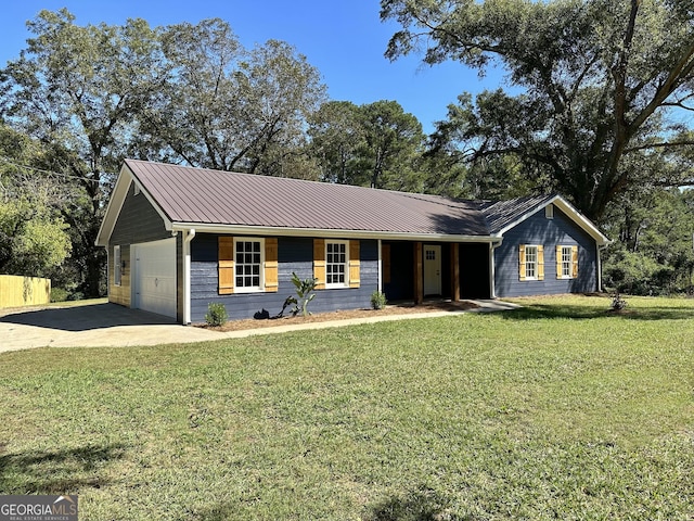 ranch-style house with a front lawn and a garage