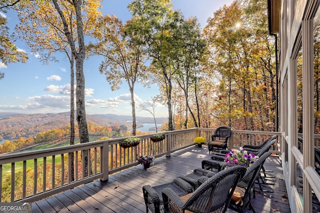 deck featuring a mountain view