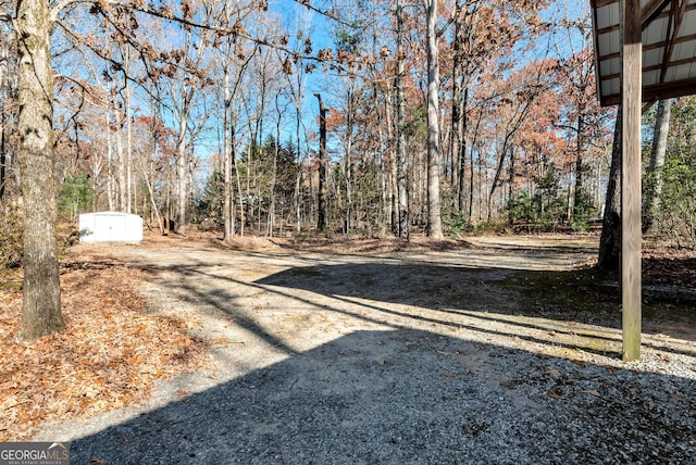 view of yard featuring a storage unit