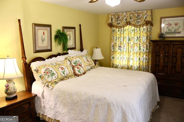 bedroom featuring ceiling fan and carpet floors