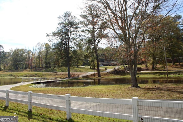 view of yard with a water view