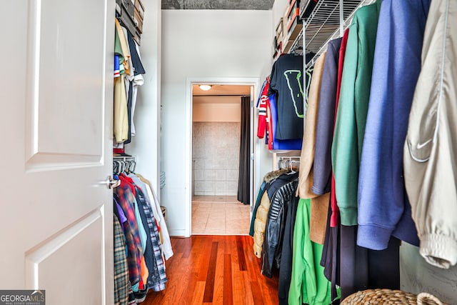 walk in closet featuring dark hardwood / wood-style flooring