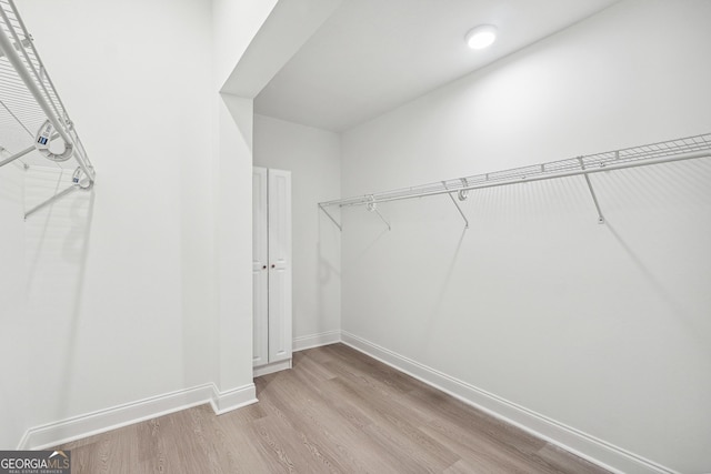 walk in closet with light wood-type flooring