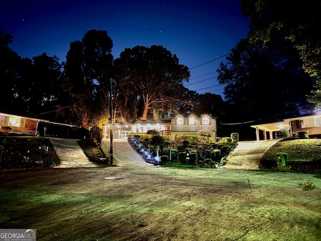 view of yard at night