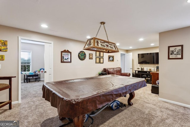 game room featuring carpet floors and pool table