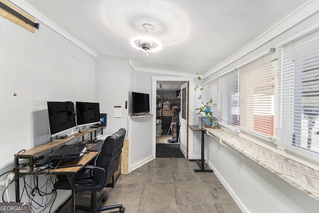 office space with crown molding