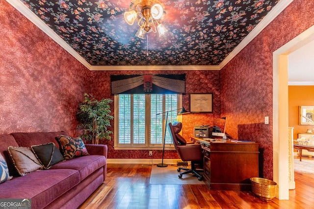 office featuring crown molding and wood-type flooring