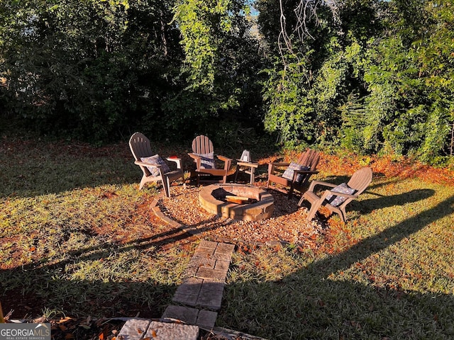 view of patio featuring a fire pit