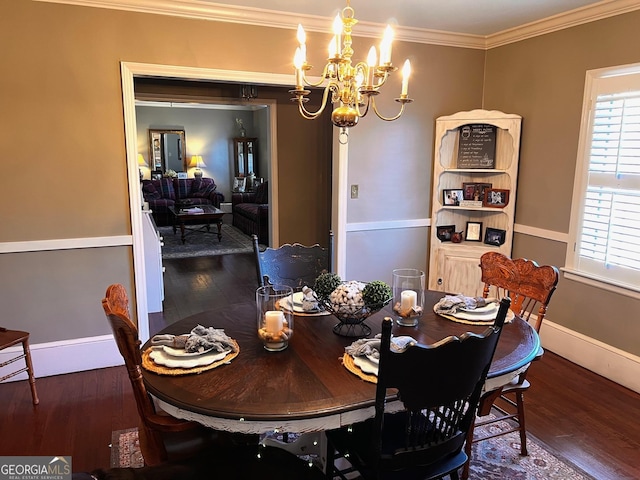314 Cherokee Rd, Thomaston, GA 30286 - dining room featuring a chandelier, wood finished floors, crown molding, and baseboards